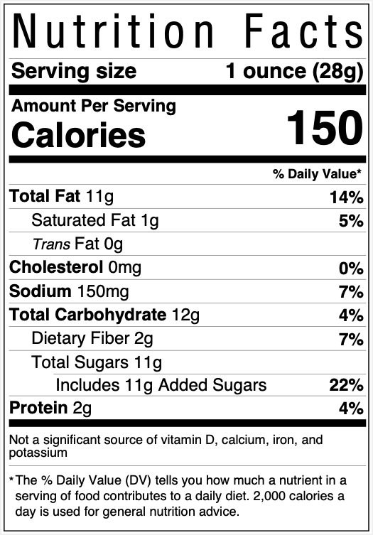 Salted Caramel Pecan Nutrition label